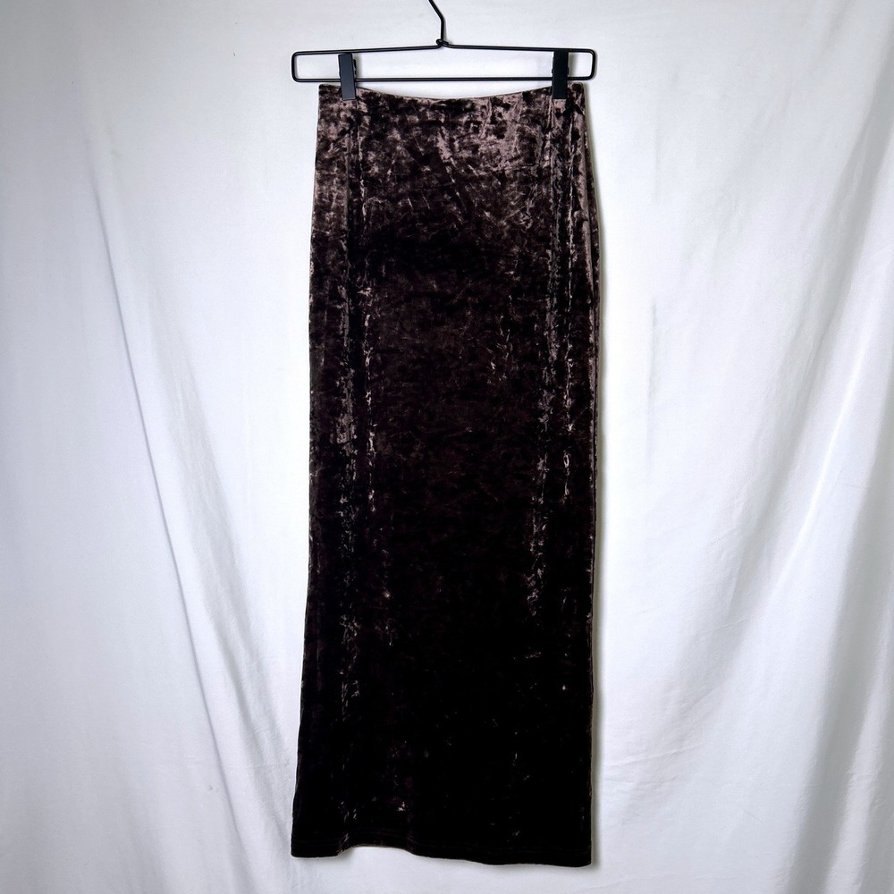 VTG Forwear New York Women Crushed Velvet High Waist Maxi Skirt Size 6 Brown Y2K